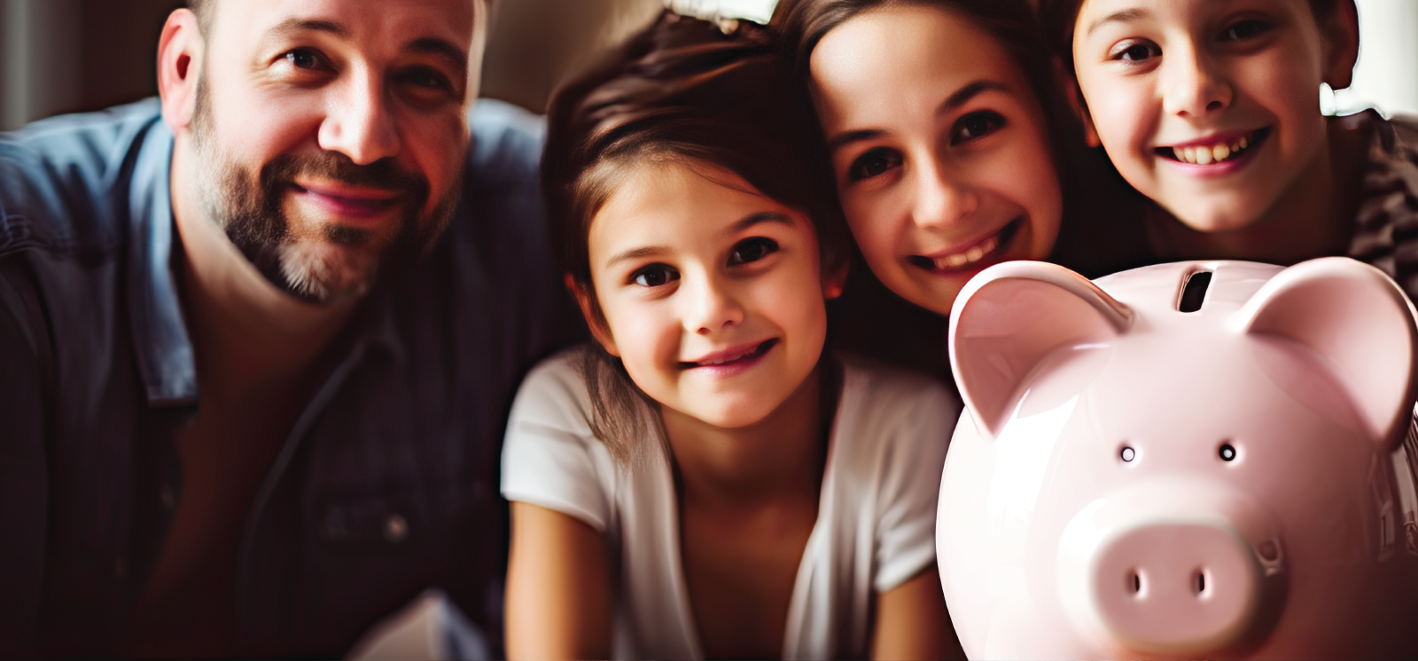 Family with piggy bank