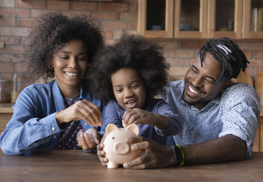 family with piggy bank